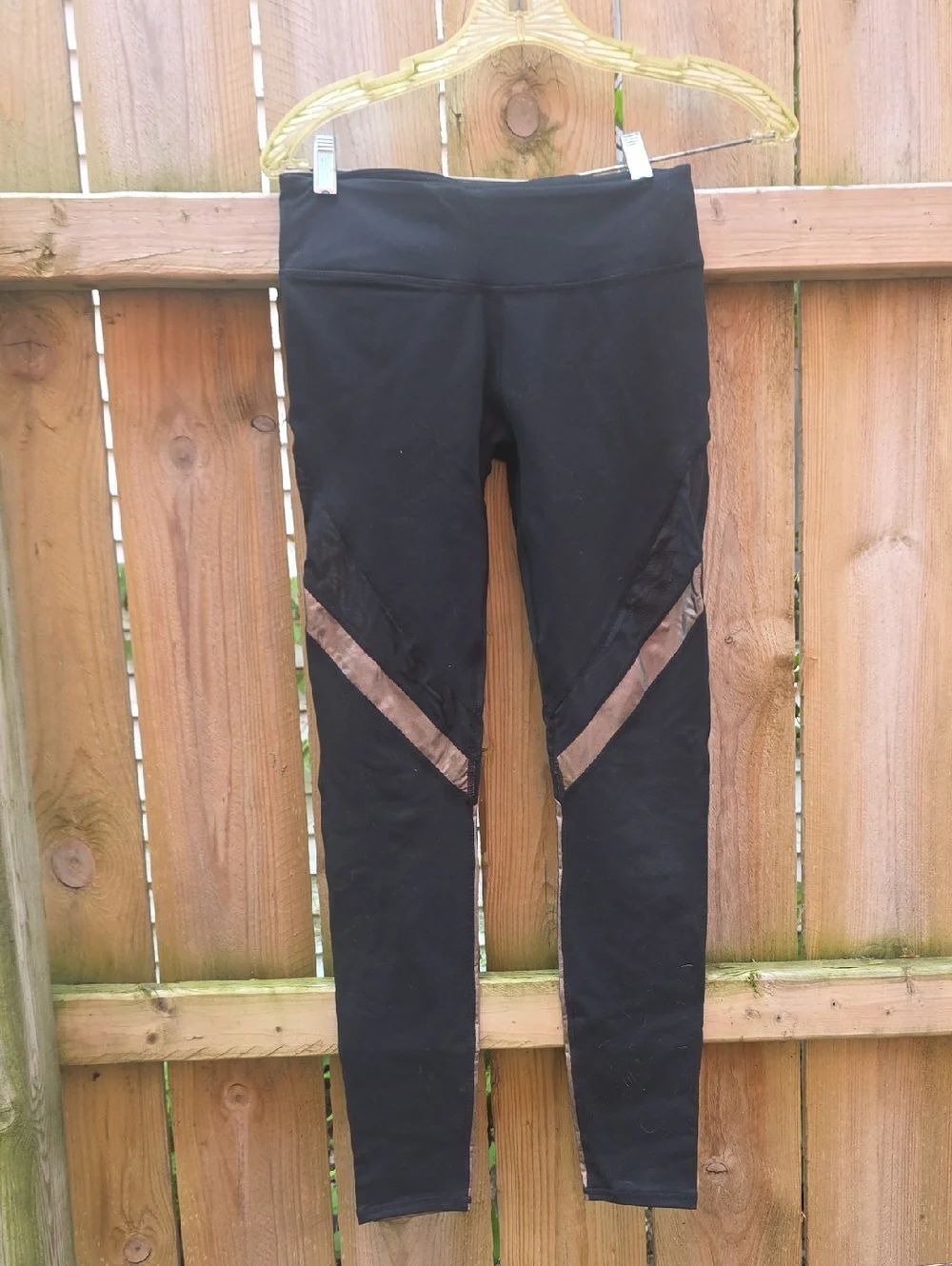 Black Leggings with Brown Chevron Mesh Insets